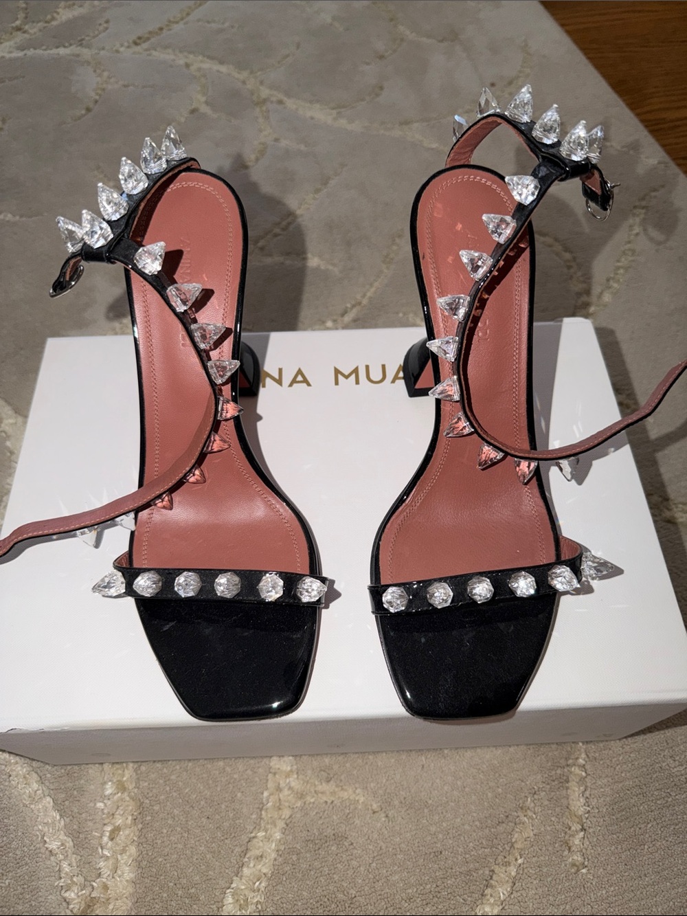 Sophia Webster Black Crystal-Studded Ankle-Strap Heels
